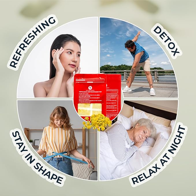 INJOY YOUR VITALGRI:N Vietnamese Chrysanthemum Tea - 55 Count (+5 Tea Bags) Bamboo Tong Included - 4.23 oz, Re-Steep Chrysanthemum Floral Scent Herbal Tea for Detox, Sleep, Relax Support, Daisy