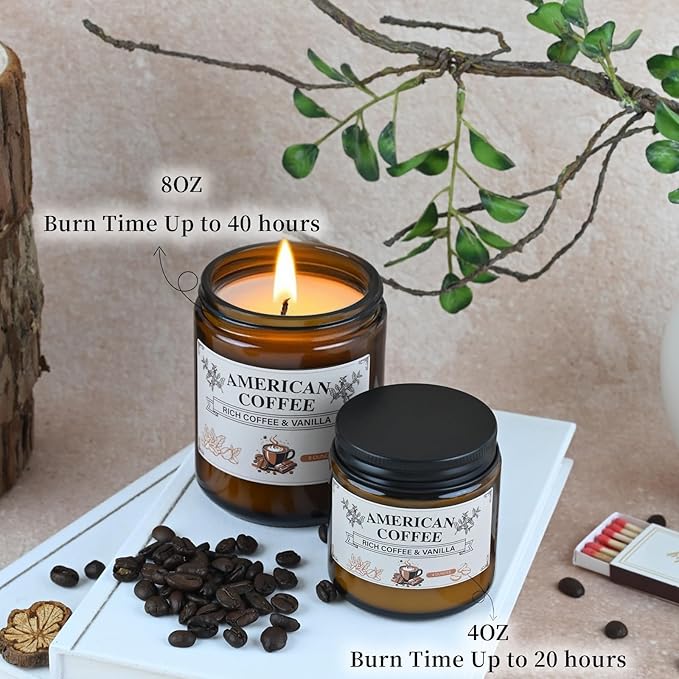 Americano Coffee Scented Soy Wax Candle – 100% Natural Soy Wax, Recyclable Glass Jar & Metal Lid – Long-Lasting Fragrance Candles for Home, Relaxation, Gift (8oz, 40hr Burn Time)