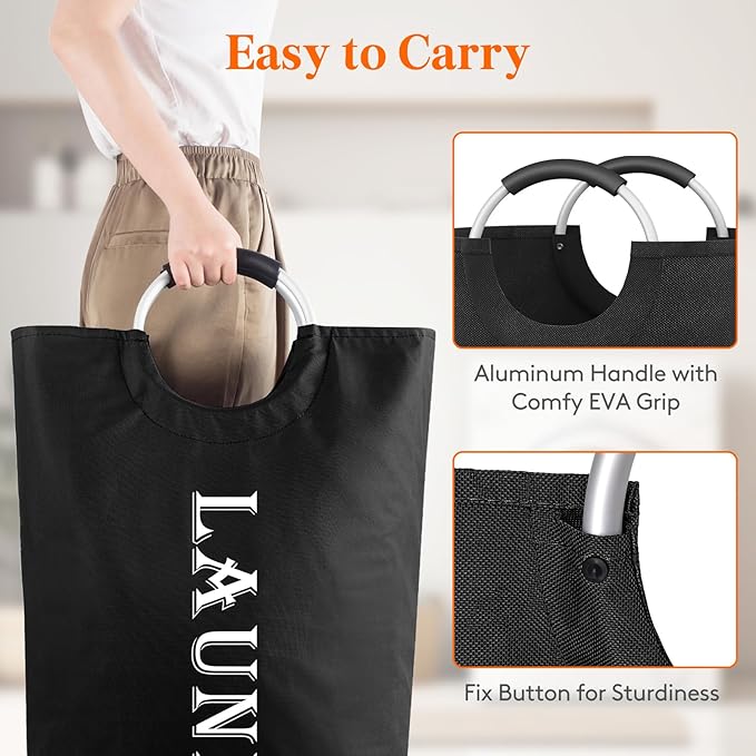 Lifewit 140L 2-Pack Large Laundry Basket, Collapsible Laundry Hamper with Aluminum Handles, Waterproof Freestanding Dirty Clothes Hampers for Laundry Room Bedroom Dorm Bathroom, Black