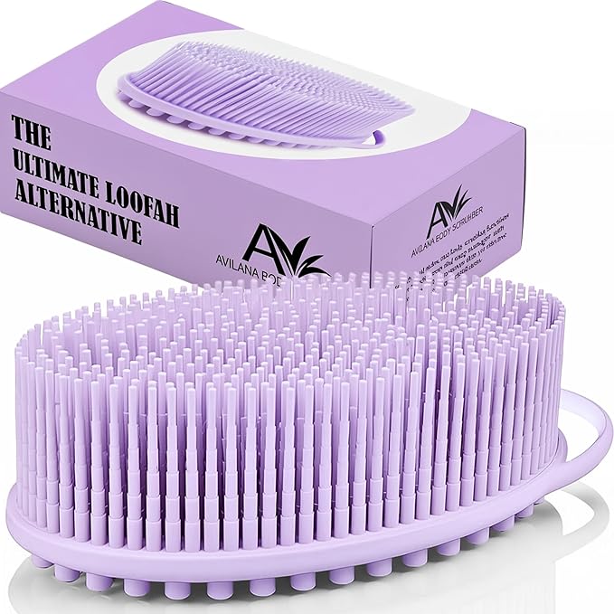 Avilana Silicone Body Scrubber – Gentle Shower Brush & Loofah Alternative- Food Grade & Lab Tested – Fast-Drying, Hygienic, BPA-Free Silicone Body Gentle Exfoliator (Lavender, Massage)