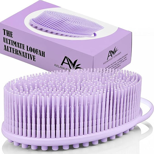 Avilana Silicone Body Scrubber – Gentle Shower Brush & Loofah Alternative- Food Grade & Lab Tested – Fast-Drying, Hygienic, BPA-Free Silicone Body Gentle Exfoliator (Lavender, Massage)