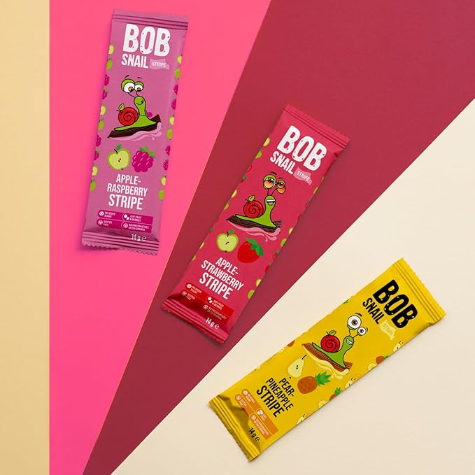 BOB SNAIL Healthy Organic Fruit Snacks for Kids and Adults – 30 Organic Fruit Leather Snacks with Strawberry, Raspberry, Pineapple – Vegan Low-Carb Variety Pack Strips for Kids – Sugar Free Jerky Bars
