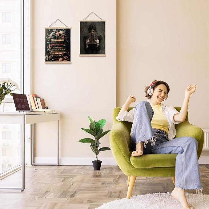 Exqcom Vintage Dark Floral Book Wall Decor Set of 2, Dark Academia Wall Art Poster, Book Club Decorations, Bookish Reading Moody Posters for Reading Room Corner Library Classroom, 12x16 Inches