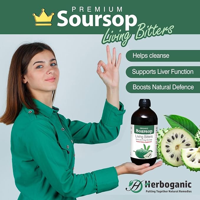 HERBOGANIC Premium Herbal Soursop Bitters Liquid – 16oz Pack of 2 | Organic Herbal Living Bitters with Soursop | Natural Detox, Digestive & Immune Support