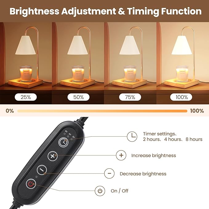 Dimmable Candle Warmer with Timer - White Nightstand Lamp for Bedroom (2 Wax Warmer Bulbs)