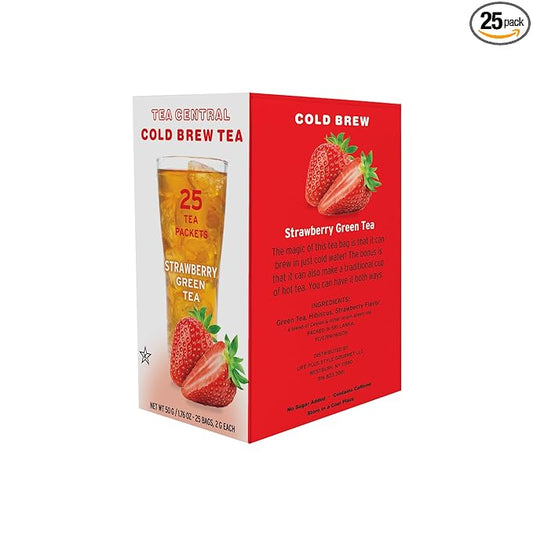 Life Plus Style Gourmet TEA CENTRAL Strawberry Iced Tea with Organic Ceylon Green Tea Natural Refreshing Cold Brew Everyday Wellness Sweet Strawberry Iced Drink 25 Tea Bags