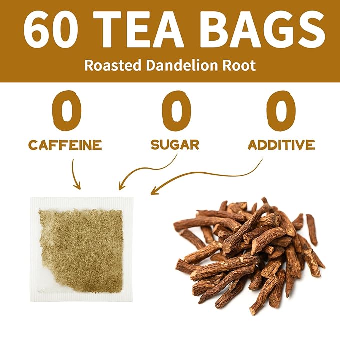 Lynginya Dandelion Root Tea, 60 Tea Bags - Premium Roasted Dandelion Root - Natural Herbal Tea - Rich Flavor - No Sugar & No Caffeine