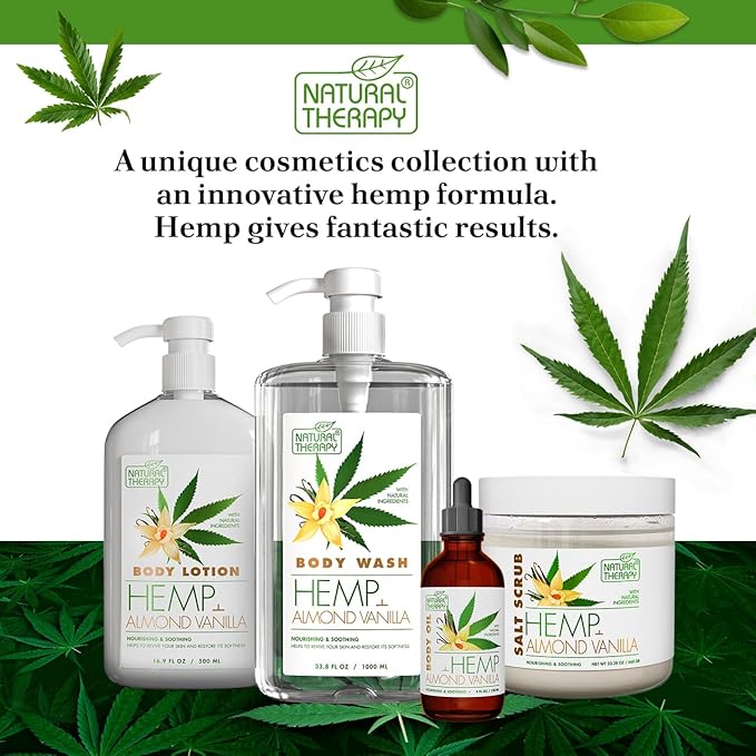 Natural Therapy Hemp & Almond Vanilla Salt Scrub – Exfoliating Body Scrub for Women – Moisturizing and Nourishing Skin – with Pure Oils and Dead Sea Minerals (23.28 Oz)