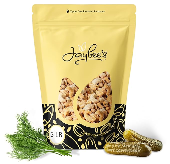 Dill Pickle Cashews 3 Pounds | Gourmet Roasted Cashews – Tangy, Savory, and Crunchy Snack – High-Protein, Vegan Friendly – Perfect for Snacking, Gifting, and Meal Prep | Jaybee's Nuts