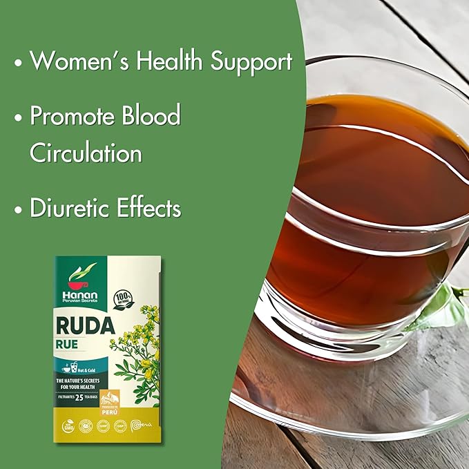 Hanan Te de Ruda Rue 25 Tea Bags for Relaxation & Well-Being, Ruta Graveolens, Natural Herbal Tea from Peru