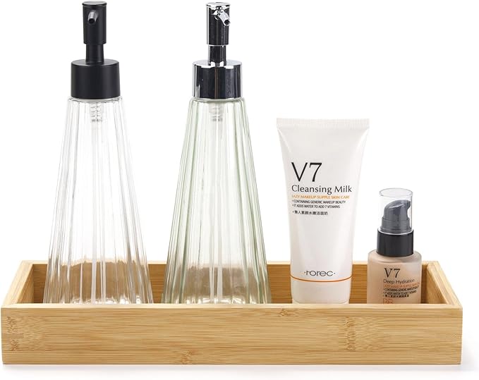 Bamboo Bathroom Tray, Bathroom Vanity Tray, Bathroom Trays for Counter, Toilet Tank Tray, Toilet Basket for Organizing (11.8 x 4.5 x 1.6 inch)