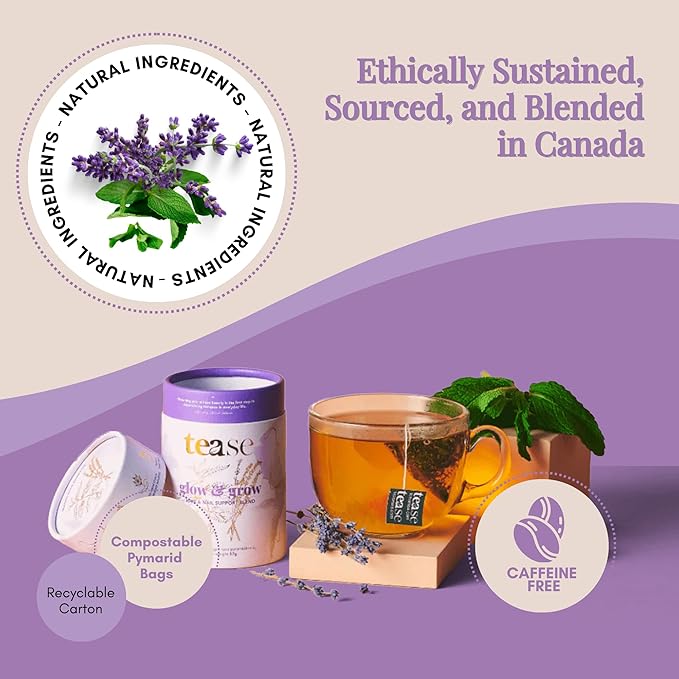 Tease Tea Organic Spearmint Glow & Grow Herbal Tea - Beauty, Nettle for Hair Growth, Caffeine Free for Healthier Hair, Nails, and Body