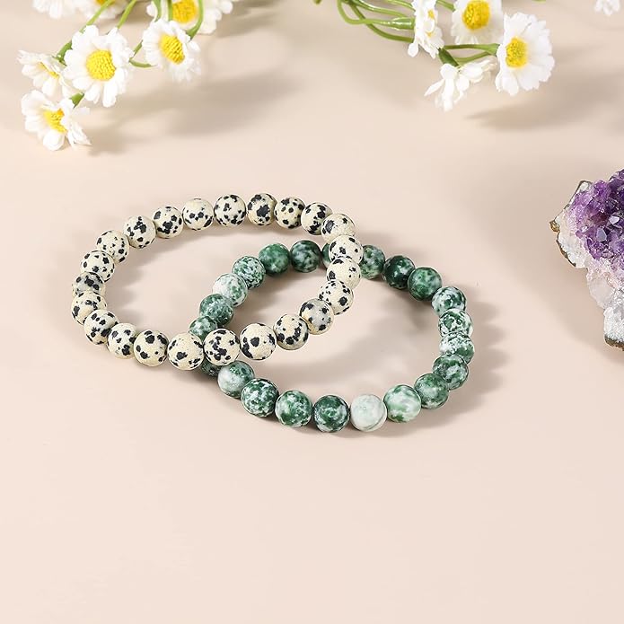 Bivei Natural Gemstone Semi Precious Healing Crystals Handmade Stretchy Round Beads Bracelet, Enhance Positive Energy