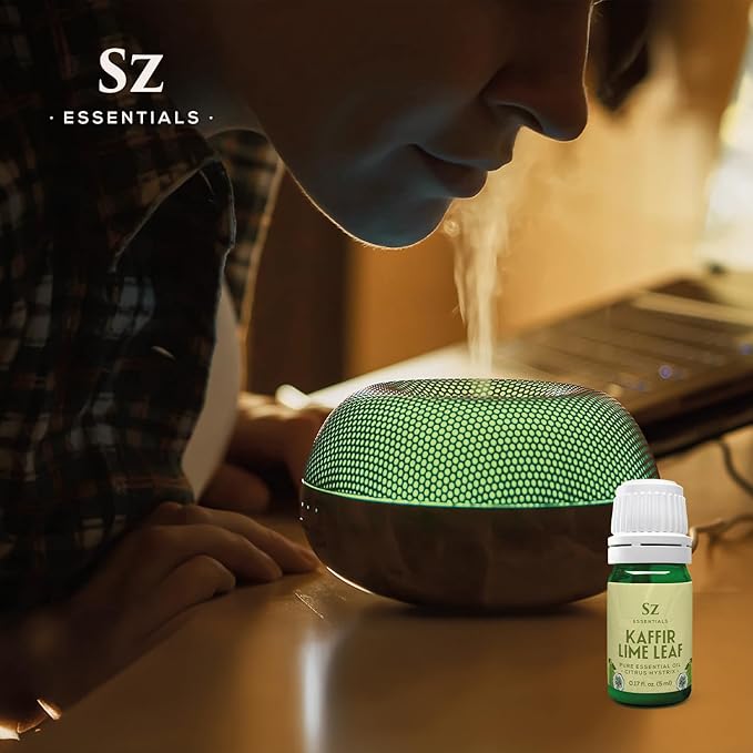 Kaffir Lime Leaf Essential Oil -100% Pure and Undiluted - Extracted from Citrus Hystrix Leaves - Earthy & Citrusy Scent with Fruity Overtones - Therapeutic Grade & Vegan - 0.17oz (5ml)