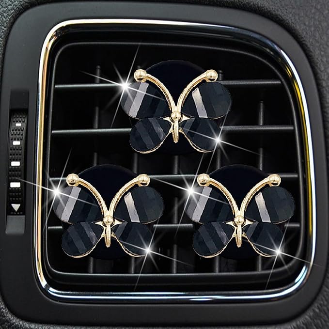 3 Pcs Butterfly Air Vent Clips,Car Air Fresheners Vent Clips Long Lasting Car Diffuser Interior Decor Charm Car Decoration Cute Accessories for Women Girls,Automotive Air Fresheners (Black, 3)