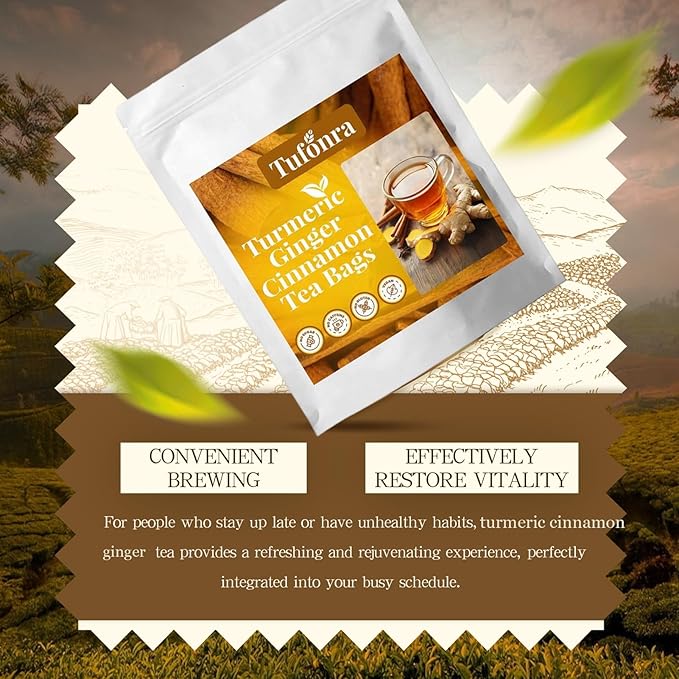 Premium Turmeric Ginger Cinnamon Tea Bags, Turmeric Cinnamon Ginger Tea, 100% Natural Hand-Made Blend Ginger Tea, No Sugar, No Caffeine, No Gluten, Vegan (2)