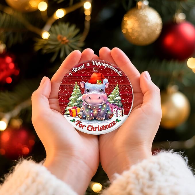 I Want a Hippopotamus for Christmas Ornament, Cute Hippo Tree Decoration with Lights, Funny for Men Women 2025