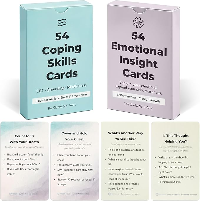 108 Mindfulness Cards for Coping Skills & Mind Brain Emotional Insight Cards - Somatic Therapy for Stress Relief & Anxiety - CBT, Grounding, Self Care Techniques for Teens | Adults | Therapists