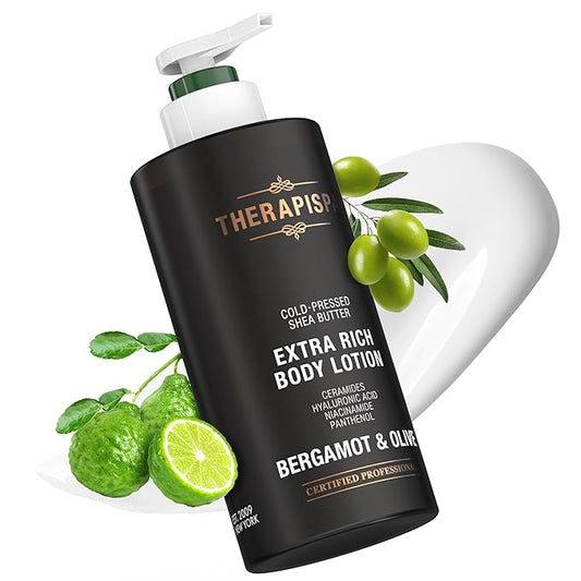 THERAPISPA Scented Body Lotion for Women – Refreshing Moisturizer with Shea Butter, Ceramides & Panthenol to Revive & Nourish Dry Skin – Used by All Genders (Bergamot & Olive, 17.0 fl oz)