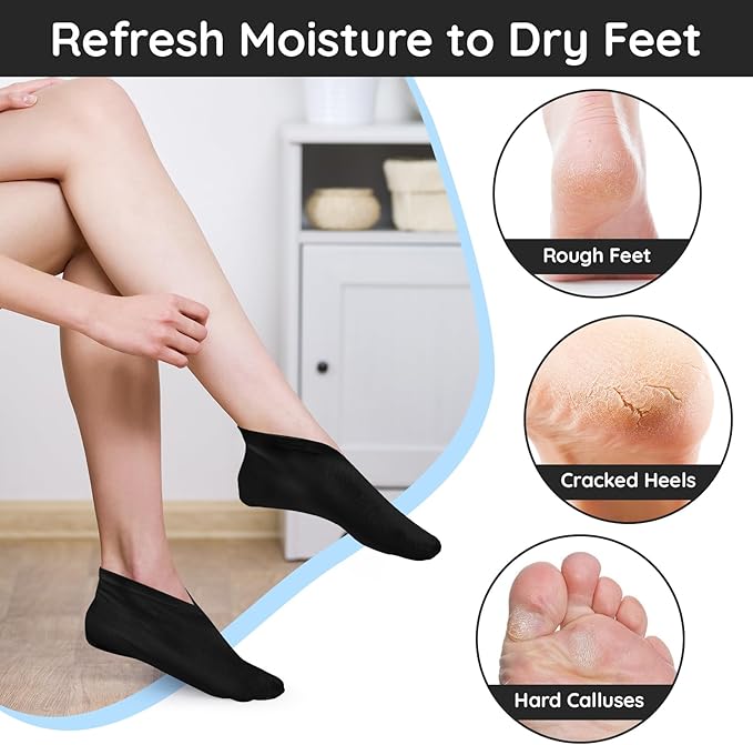 Segbeauty 12 Count Moisturizing Cotton Socks for Women, 6 Pairs Sleep Socks for Cracked Heel Repair, Foot Care Spa Moisture for Dry Feet Overnight, Black Sleeping Gel Lotion Sock for Cracked Heels