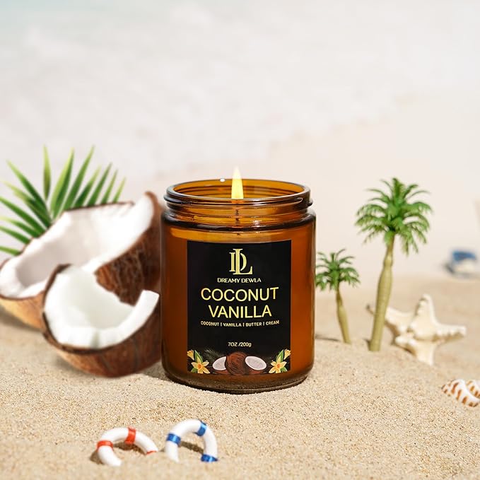 Coconut Vanilla Candles, 7oz Vanilla Coconut Scented Candle, Natural Soy Candles for Home Scented, Long Lasting with 50 Hour Burn Time, Gifts for Men Women