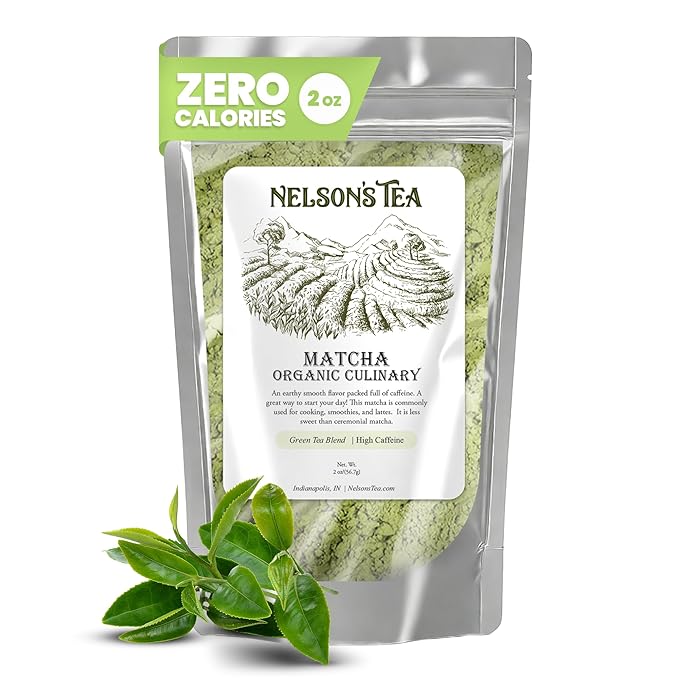Nelson's Tea Organic Matcha Powder – Premium Culinary Grade Green Tea for Lattes, Smoothies & Cooking – Versatile, Antioxidant-Rich Powder Ideal for Healthy Recipes, Baking & Beverages – 2 oz
