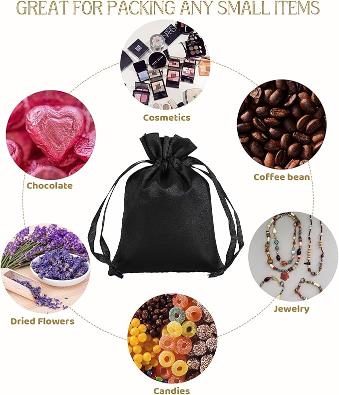 Black Small Satin Gift Bags, 30Pcs 3x4 with Drawstring, For Kids Classroom, Wedding, Birthday, or Halloween Party Favors, Jewelry, Bracelets, Earrings, Crystal, for Small Business