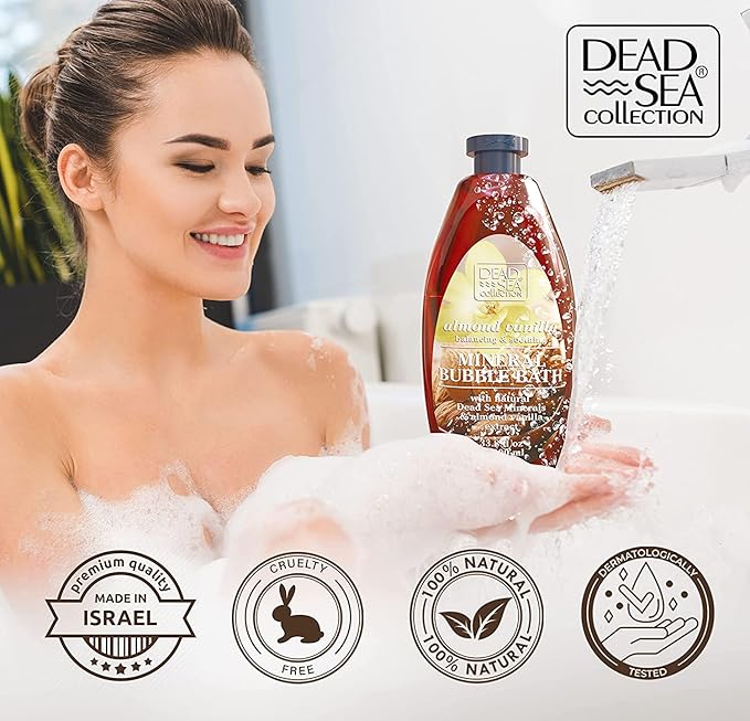 Dead Sea Collection Bubble Bath for Women and Men - with Almond Vanilla and Pure Minerals - Nourishing and Moisturizing Skin - 33.8 Fl. Oz