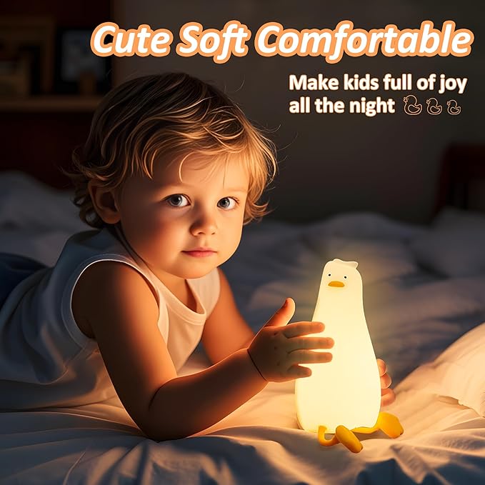 Lying Flat Duck Night Light, Cute Light Up Duck Soft Silicone Nursery Night Lamp with Touch Control & Rechargeable & Timer & Dimmer for Kids, Birthday Festival New-Born Gifts for Baby Kids