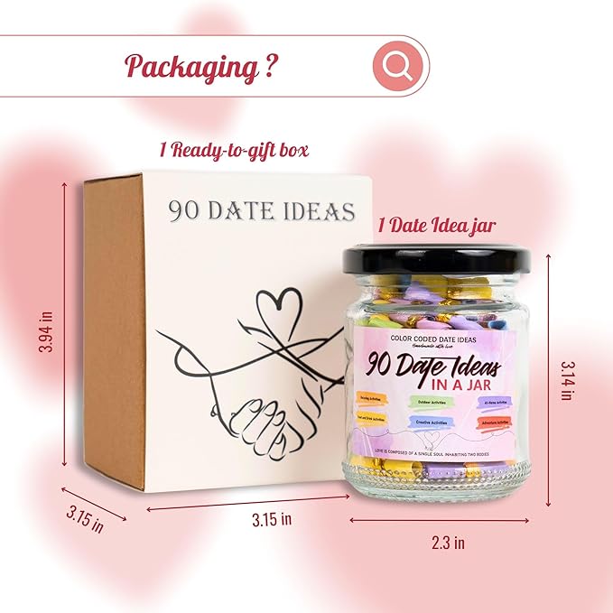 90 Date Ideas In A Jar, Date Night Ideas, Gifts for Women, Date Ideas, Birthday Gifts for Women, Date Jar Wedding, Date Night Game for Him or Her, Gift for Couples, Positive Affirmation Cards