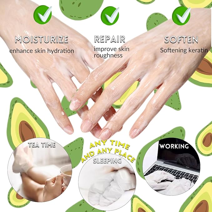 Elitzia Foot Mask Hand Mask Avocado Honey Almond Extract Hydrating 10 Packs Gloves Socks Masks Moisturizing Repairing Nourishing Masks Spa Women Dry Cracked Skin Self Care ETMM03