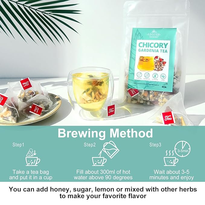 Chicory And Gardenia Tea Bags, Kidney and Liver Tea, Chicory Root Chinese Herbal Tea With Gardenia, Licorice, Mulberry Leaf & More, 8 Natutal Ingredients, Kidney Cleanse Detox Tea for Men & Women (2 Pack(50 pcs))