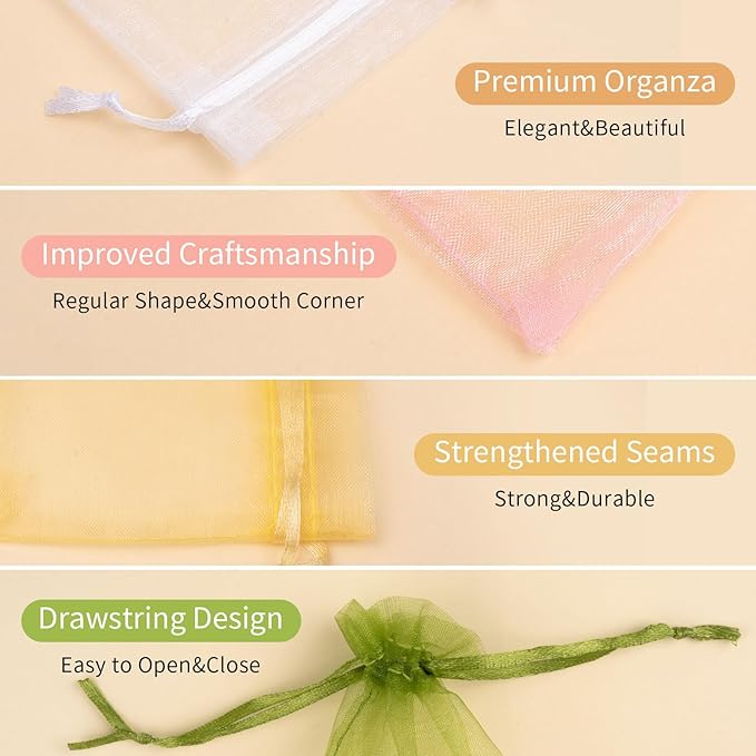 50 Pcs Organza Bags Mix Color 3x4 Inch, Small Gift Bags Goodie Bag for Jewelry Candy, Small Mesh Bags Drawstring for Wedding Party Favor Halloween Christmas