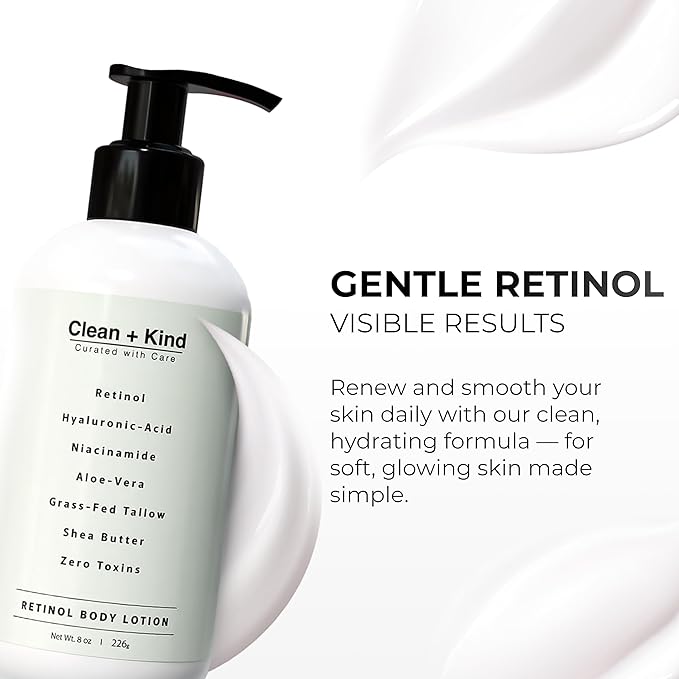 Firming Retinol Body Lotion for Wrinkles & Crepey Skin – Anti-Aging Moisturizer with Hyaluronic Acid, Niacinamide, Aloe Vera, Shea Butter & Grass-Fed Tallow Skincare