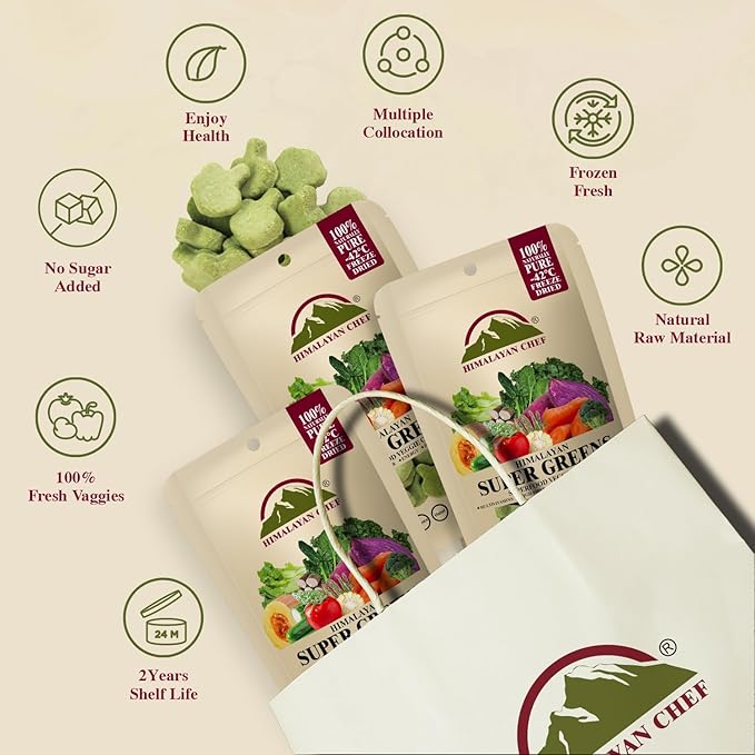 Himalayan Chef Super Greens Veggie Crisp 30g each Freeze-Dried Superfood Snack 30+ Organic Green Veggie Mix Protein-Rich, Nutrient-Packed, Gluten-Free 10 Pack