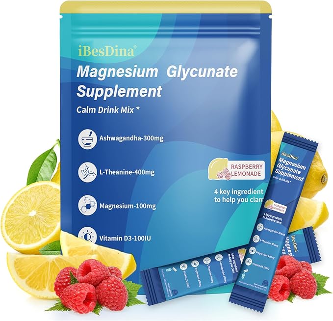Cortisol Supplements for Women,Calm Drink Mix,Magnesium Glycinate,Ksm-66 Ashwagandha,Vitamin D 3, 20 On The Go Packets,Raspberry Lemonade,Supplements for Relaxation Sleep