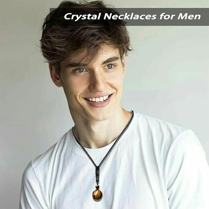 Crystal Necklaces for Women Men, Tigers Eye Amethyst Obsidian Pendant for Protection, Crystals and Healing Stones Necklace Jewelry for Spiritual