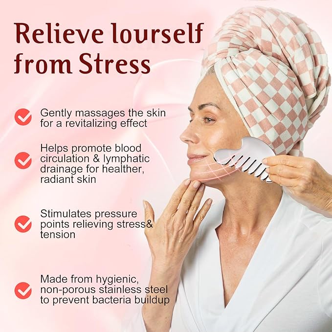 Gua Sha Facial Tools and Face Roller Set, Lymphatic Drainage Massager，Stainless Steel Facial Sculpting Eyes Roller Guasha for Face, Chin & Jawline Sculpting,Skin Care (Silver)