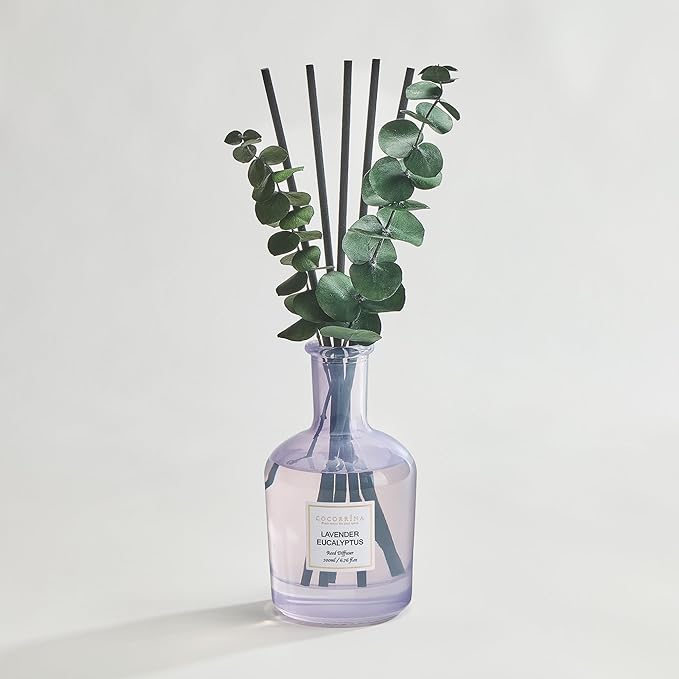 COCORRÍNA Lavender Eucalyptus Reed Diffuser – 6.76 oz Essential Oil with Sticks & Dried Eucalyptus Branches, Home Fragrance for Bedroom or Bathroom Décor