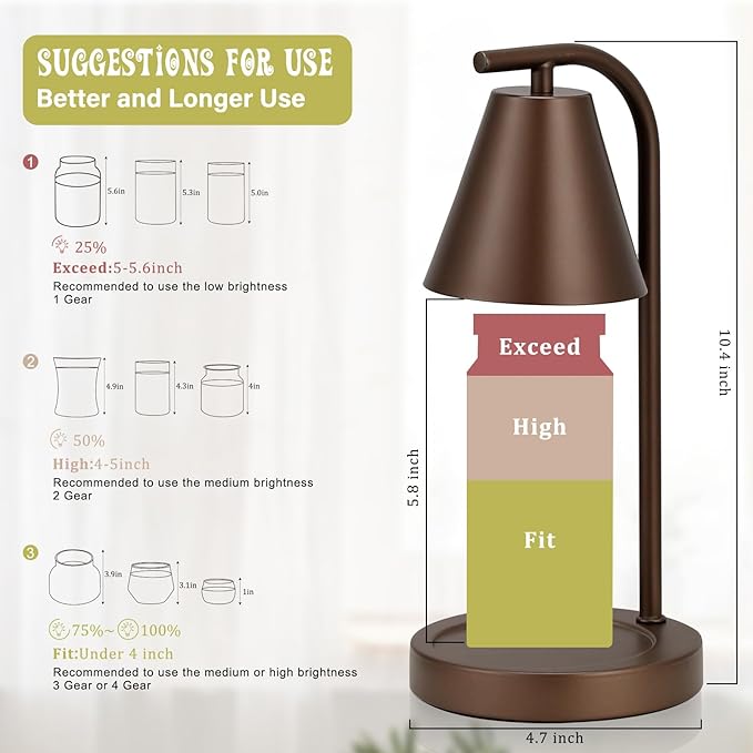 Candle Warmer Lamp with Timer - Electric Wax Melter for Jar Candles with 2 Bulbs, Flameless Scented Candle Warmer for New Home, Creates Cozy Ambiance, Modern House Warming Gift for Women (Brown)