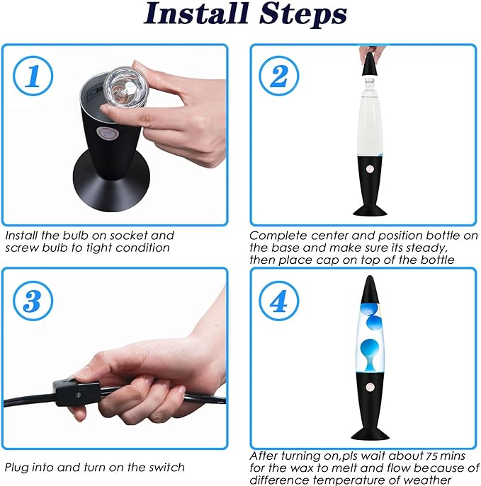 Blue 16 Inches Magma Liquid Motion Lamp with Black Base, Glitter Lamps for Adults and Kids Charged by Cord Night Light Cool Room Christmas Thanksgiving Day Decor for Kids Teen Girls Boys