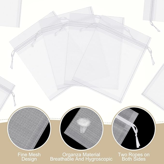 100pcs Organza Gift Bags White Small Jewelry Pouches Wedding Jewelry Bag 2x3 Inch Favour bags Lavender Bag for Wedding Birthday Party Christmas Candy Mesh Bags