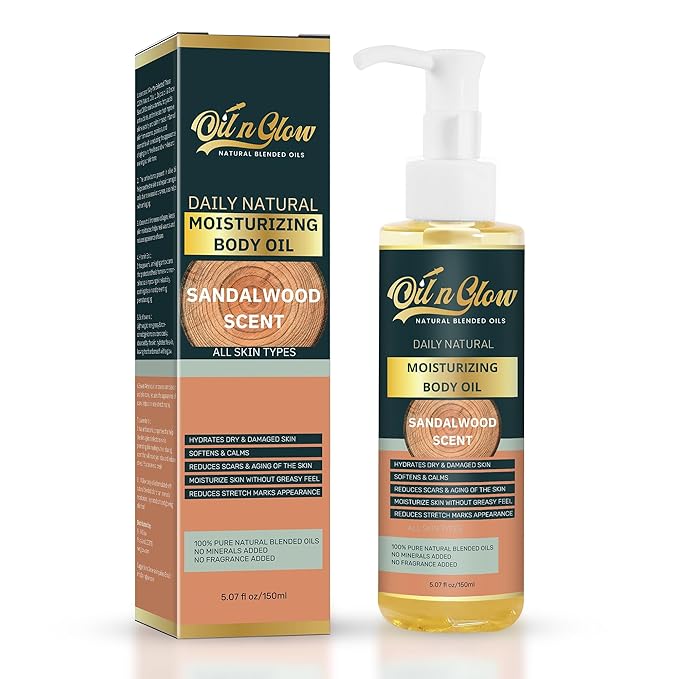 USDA Certified Organic Pure Natural Hydrating Body Oil After Shower With Coconut, Jojoba, Olive & Almond Non-Greasy Moisturizing Oil For Women & Men Dry Skin 5.07 fl oz/150ml-Sandalwood Scent