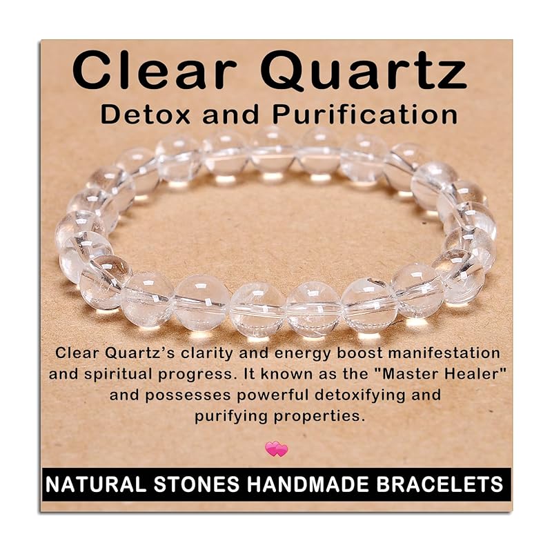 AD Beads Handmade Gemstone Stretch Elastic Bracelet Crystal Healing Reiki Nature's Beauty and Spiritual Essence Unisex (8mm, Clear Quartz (Detox and Purification))