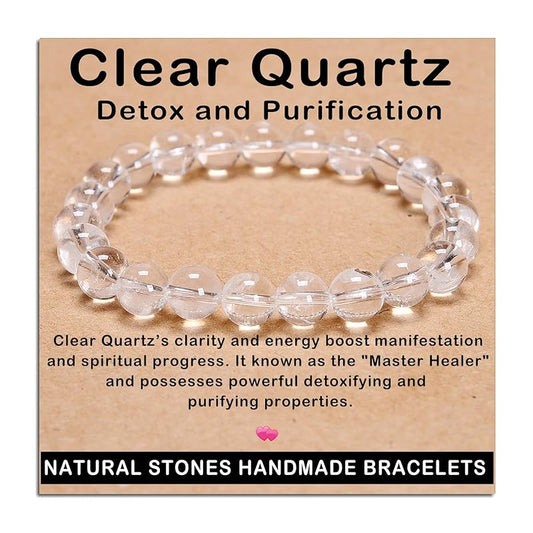 AD Beads Handmade Gemstone Stretch Elastic Bracelet Crystal Healing Reiki Nature's Beauty and Spiritual Essence Unisex (8mm, Clear Quartz (Detox and Purification))