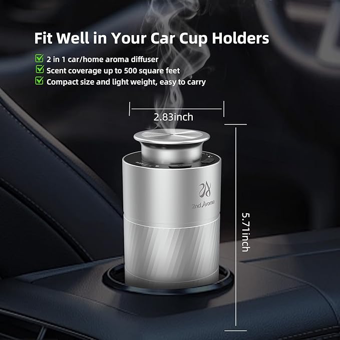Car Aromatherapy Diffuser with Essential Oils, Portable Waterless Car Diffuser Air Freshener Battery Powered, Premium Aluminum 1/2/4H Timer 20ml Fragrance Machine for Men Woman Travel