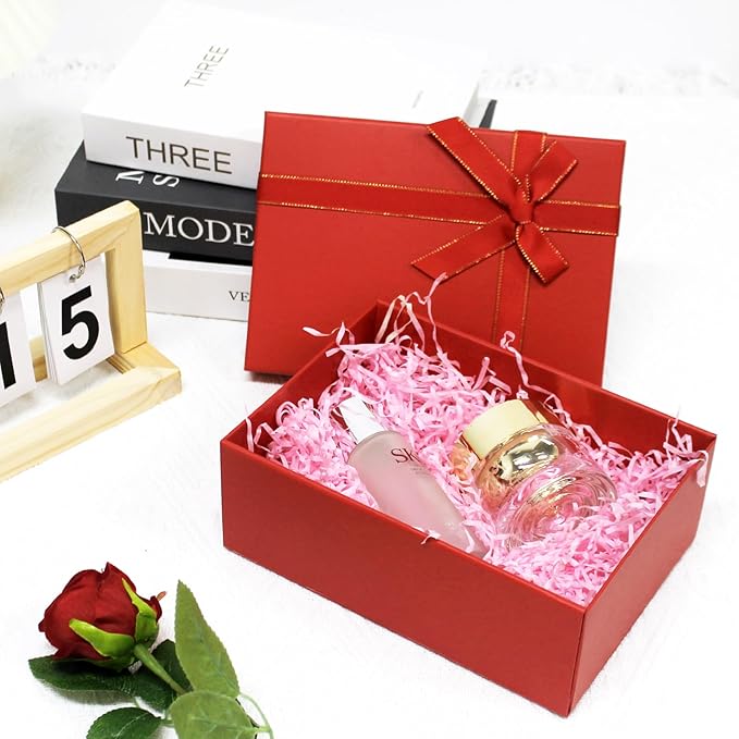 Eerbaier Gift Boxes for Presents, 3 Pack 8.6 x 6.3 x 3.5 Red Gift Wrap Boxes, Red Gift Box with Lid, Empty Box for Gift Wrapping