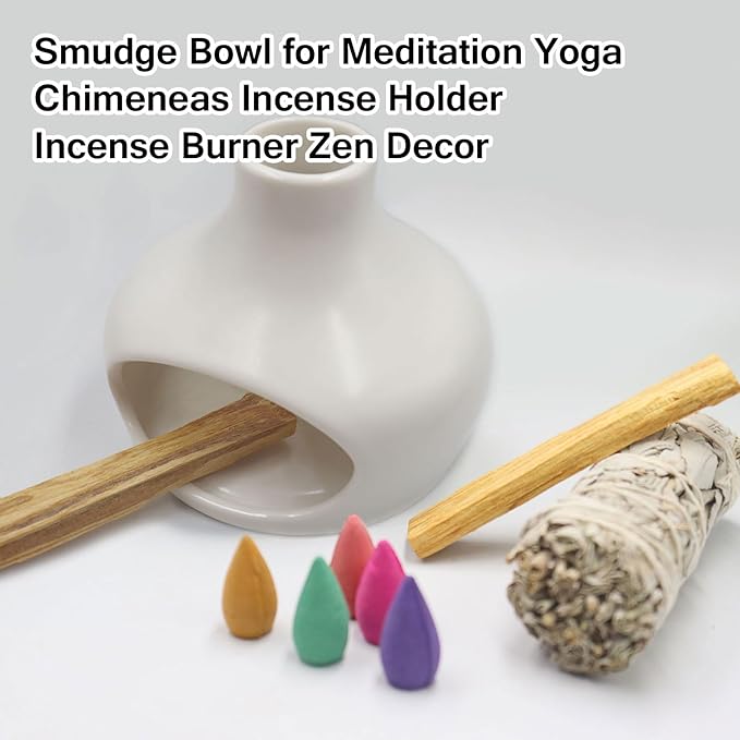 Palo Santo Holder Burner - Chimenea Incense Dish Handmade Ceramic for Palo Santo and Sticks - Sage Holder Ash Catcher for Meditation Decor