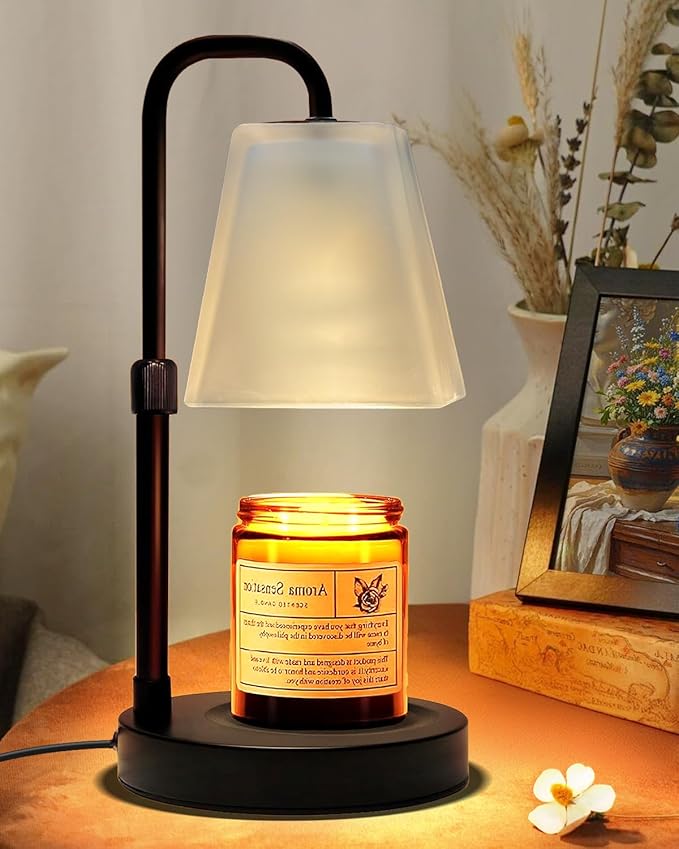 Candle Warmer Lamp with Timer Electric Wax Warmer for Scented Wax Melt Warmer Melter for Jar Candles Dimmable Adjustable Height Gifts for Women Mom House Warming Frossted Glass Black