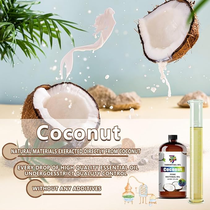 Coconut Essential Oil (8 oz / 240 ml) – Coconut Oils for diffusers, humidifiers, Home Baths, Cleaning Products, Yoga, DIY Soaps and DIY Scented Candles
